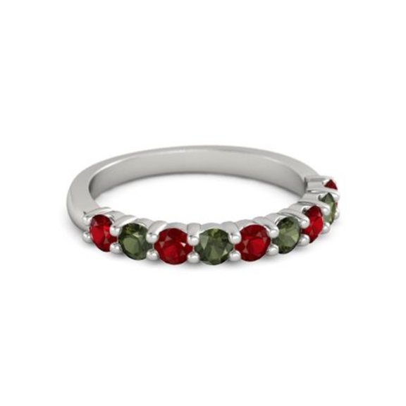 925 Sterling Silver Round 2.50 MM Ruby Green Apatite Half Eternity Women Ring