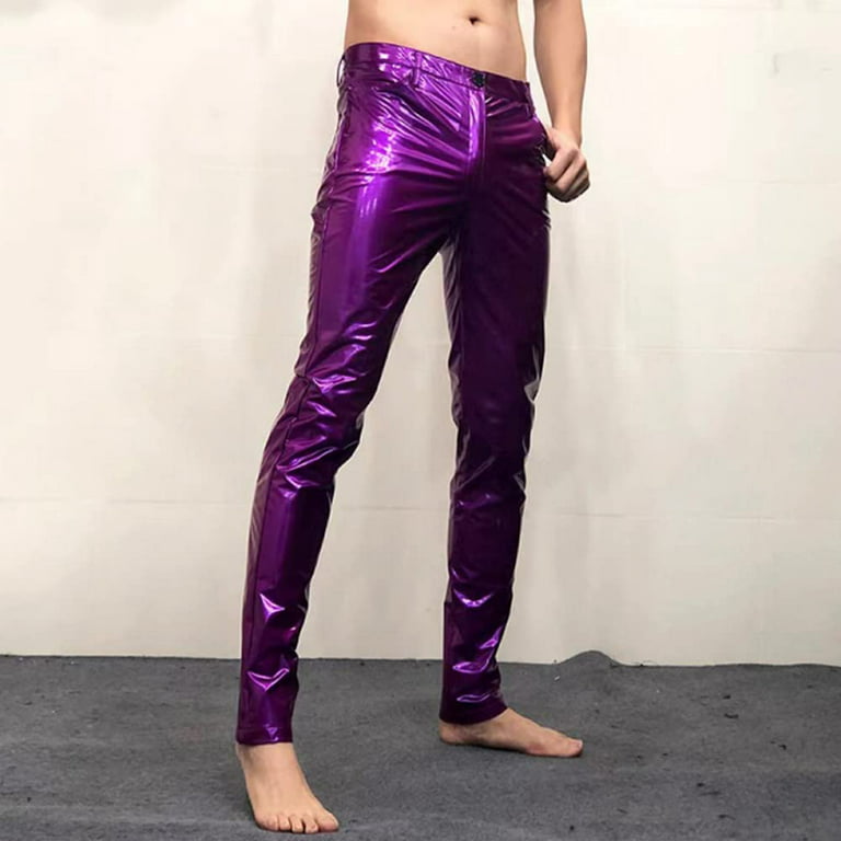 Latex Mens-Shiny Leather Leggings Skinny Long Pants Trousers Clubwear Tight
