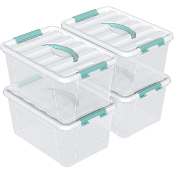 Vababa 14 L Clear Latch Storage Bins with Top Handle, 4 Pack Plastic Storage Box with Lid