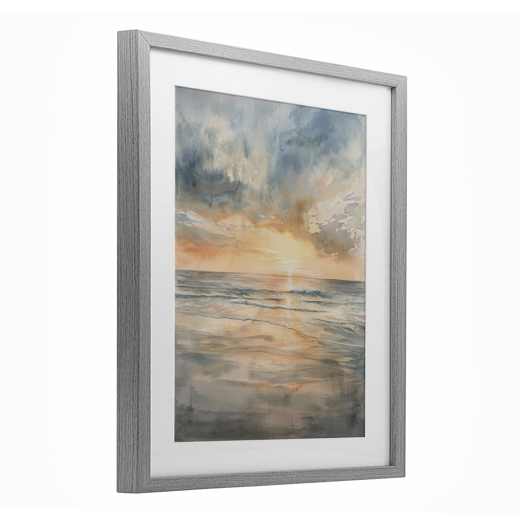 Stupell Industries Coastal Sunset over Gentle Waves Gray Framed Print Under Glass, design by Petal Prints Design