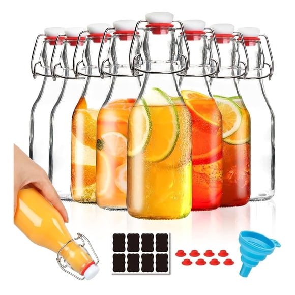 Juego de 8 Botella de Vidrio Transparente con Tapón Abatible para Elaboración Casera, Cerveza, Kombucha, Kefir, Extracto de Vainilla