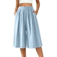 thumbnail image 3 of VBVC Women's High Waist Wide Leg Culottes, Breathable Casual Cropped Palazzo Pants For Women, Ladies' Loose Flowy Elastic Waist Capri Pants with Pockets,Light Blue,M-5XL, 3 of 8