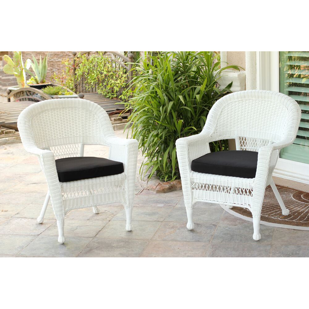 Set of 2 White Resin Wicker Outdoor Patio Garden Chairs - Black