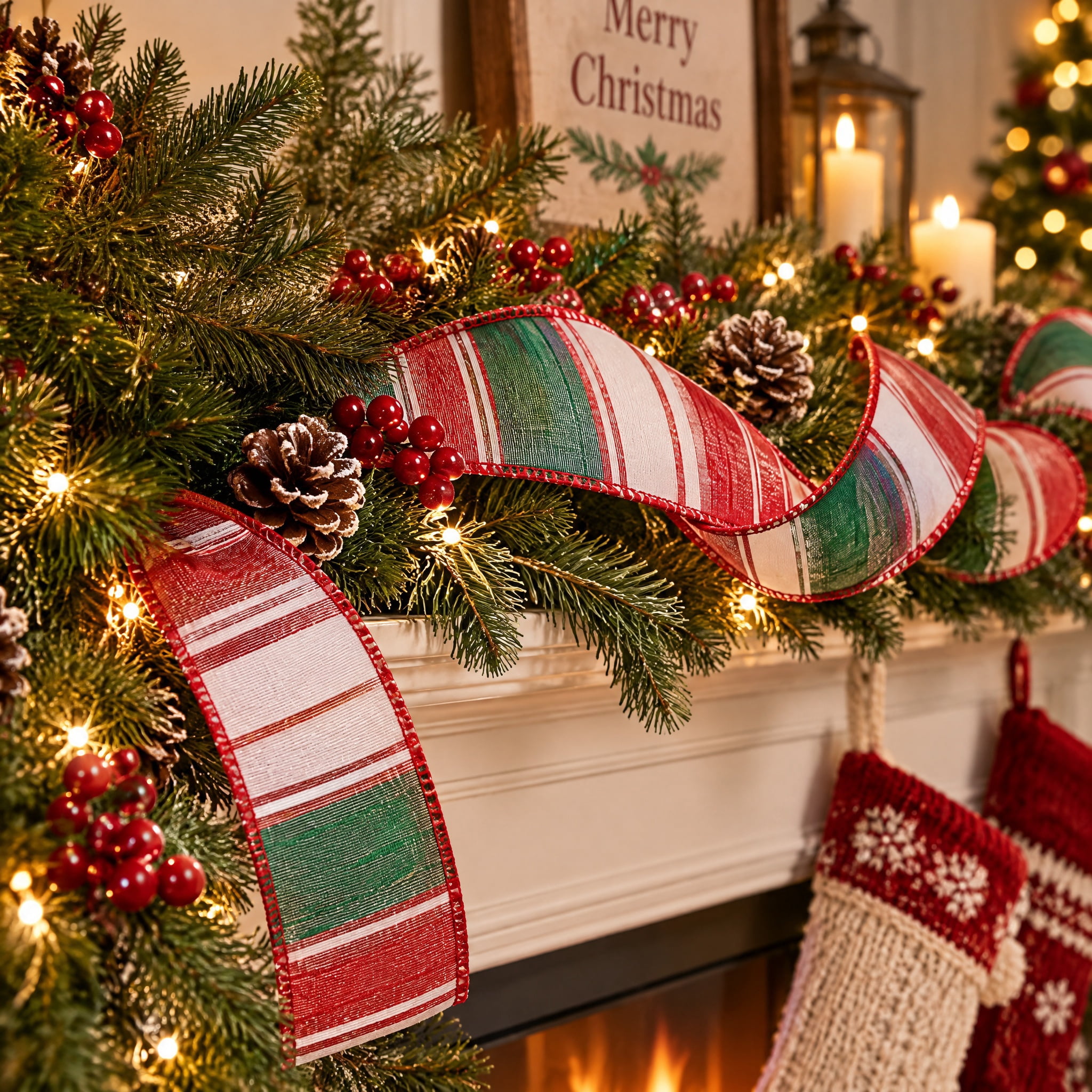 Red/Green/White Striped Christmas Ribbon, 2.5" x 25', by Holiday Time