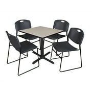 Regency Cain 30" Square Breakroom Table- Maple & 4 Zeng Stack Chairs- Black