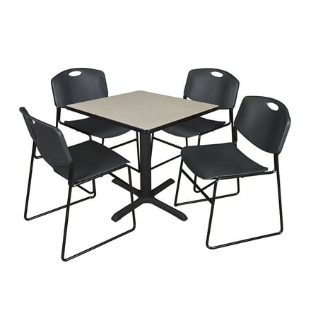 Regency Cain 30" Square Breakroom Table- Maple & 4 Zeng Stack Chairs- Black