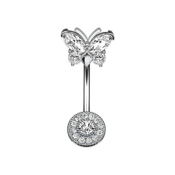 Navel Ring Round Butterfly Rhinestone Stainless Steel Body Ring Belly Ring