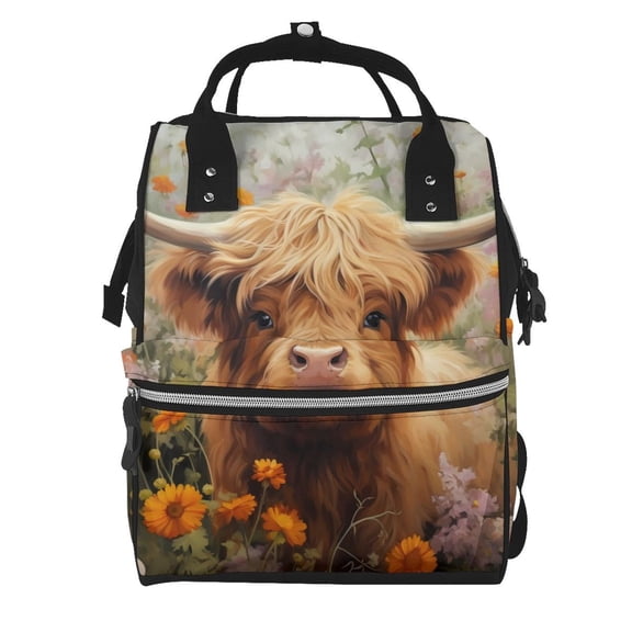 Defioc Cute Floral Cow for Baby Diaper Bag Backpack - Baby Bag for Boys & Girls - Diaper Backpack - Large Travel Diaper Bags- Baby Registry Search & Shower Gifts