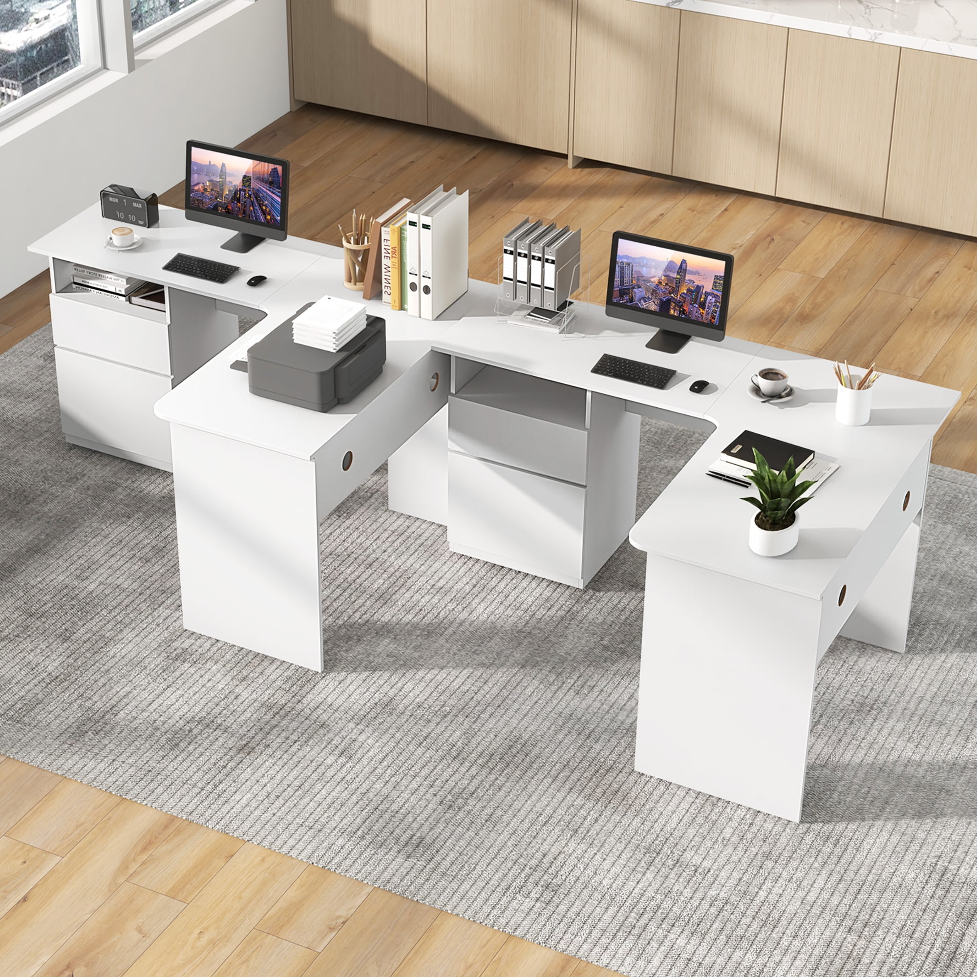 Gymax 59'' Corner Computer Desk L-Shaped Desk w/ Letter Size File Drawer & Open Shelf White