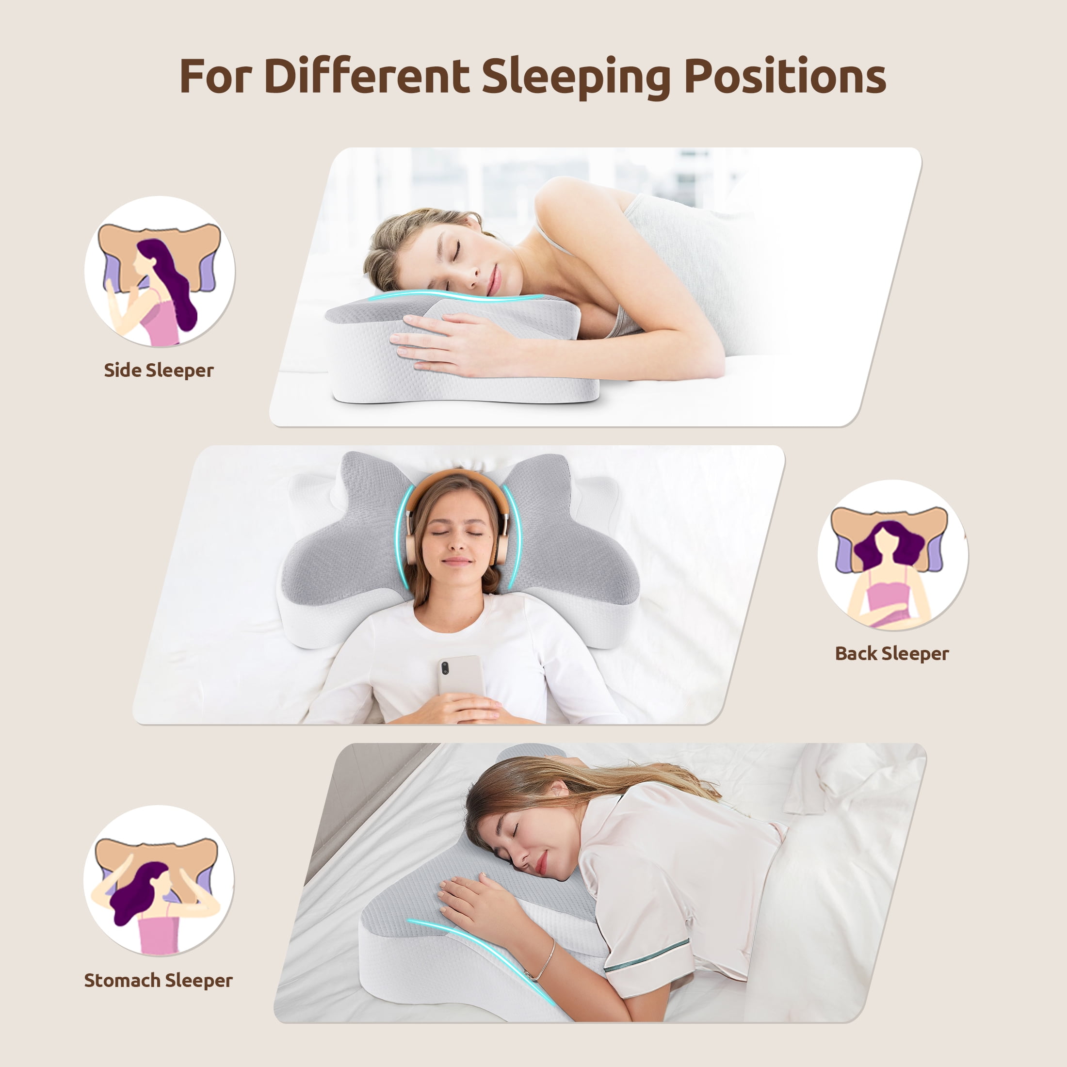 MOONORAH Memory Foam Pillow for Neck Pain Relief Cervical Sleepers Standard/Queen Gray