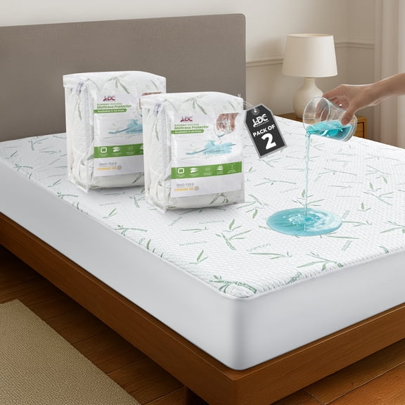 Lux Decor Twin XL Mattress Protector Waterproof 2 Pack - Rayon from Bamboo Mattress Cover, Breathable Noiseless Fitted Protector, OEKO-TEX Certified