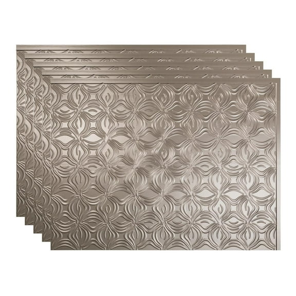 FASÄDE Lotus Decorative Vinyl 18in x 24in Backsplash Panel in Brushed Nickel (5 Pack)