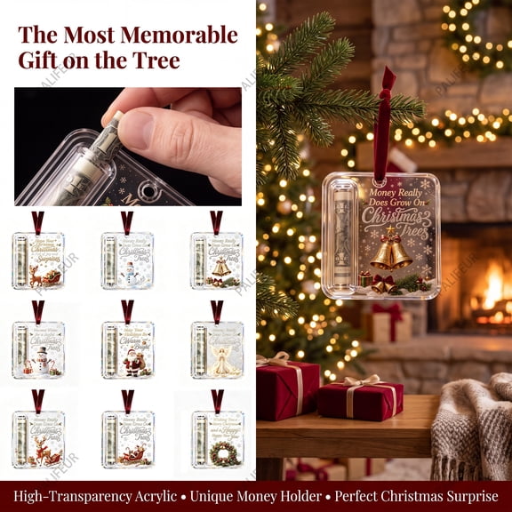 Christmas Ornaments Money Holder Acrylic Cash Gift Clips for Christmas Tree, Holds Cash & Notes, Unique Christmas Tree Decorations by PALIFEUR