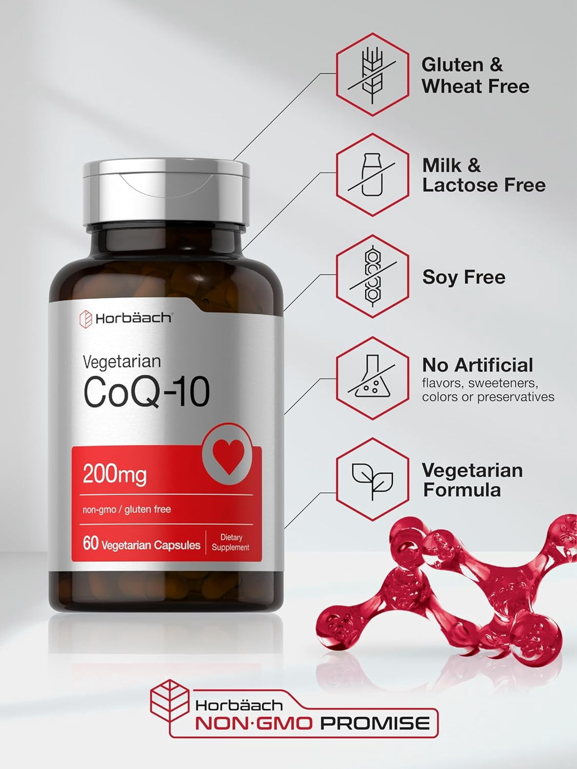 CoQ10 | 200mg | 60 Vegetarian Capsules | Non-GMO and Gluten Free | by Horbaach