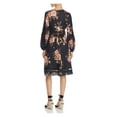 thumbnail image 2 of LE GALI Womens Black Floral Long Sleeve Knee Length Wrap Dress Size: XS, 2 of 2