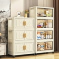 thumbnail image 3 of 5-Tier Foldable Rolling Storage Cart with Doors and Clear Window, Large Capacity Plastic Storage Bins with Wheels, Portable Bedroom Closet Organizer with Magnetic Closure and Stackable Drawers, Cream, 3 of 8