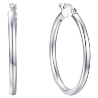 Tilo Jewelry Large 925 Sterling Silver Classic Polished Round Hoop