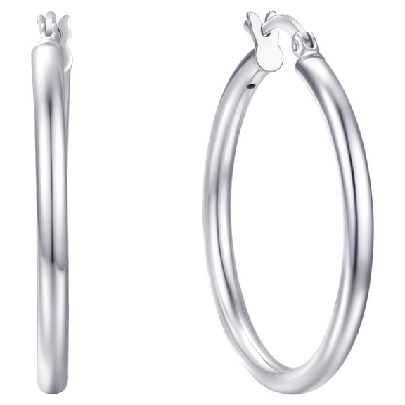 Brilliance Fine Jewelry Click Top Hoop Earrings in Sterling Silver 30mm