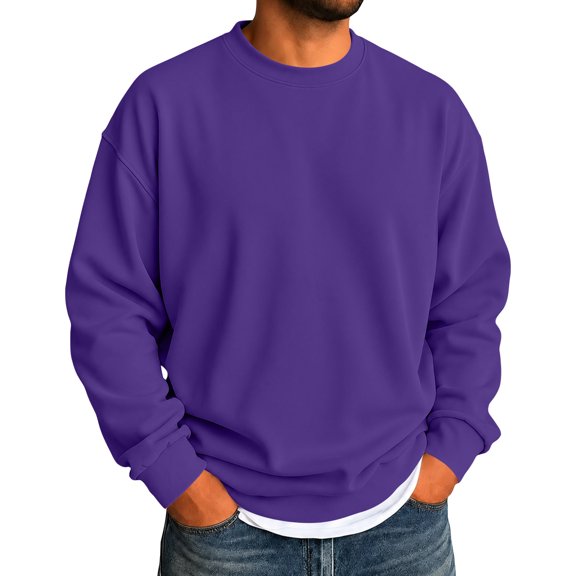 Iaqnaocc Crewneck Sweatshirt for Men Fashion Athletic Casual Long Sleeve Warm Oversized Fall Winter Sweatshirts Pullover Dark Purple 2XL