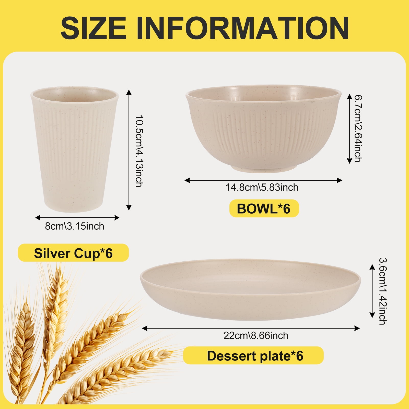 Bocaoying 18 Pcs Wheat Straw Dinnerware Sets, Unbreakable Dinnerware Sets Kitchen Cups Plates and Bowls Sets Plates Set Reusable Microwave Dishwasher Safe