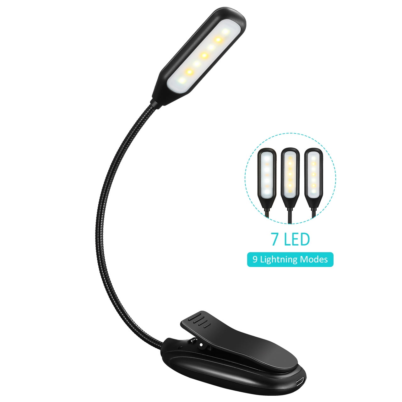 TOPELEK Rechargeable Book Light 7 LED, 3 Brightness Levels & 3 Color