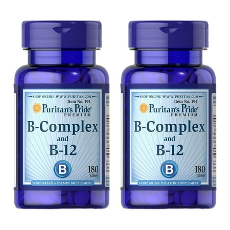 (2 pack) Puritans Pride Vitamin B-Complex and Vitamin B-12, 180 Count