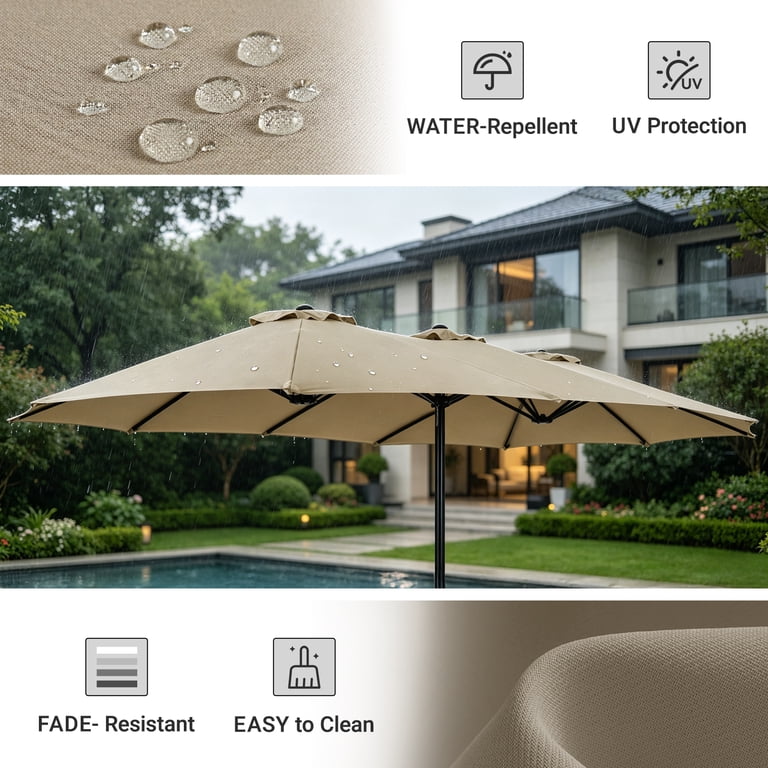 extra large rectangle patio umbrella JEAREY 15ft with Base, Outdoor Umbrella Double-Sided Market Umbrella with Stand for Pool, Deck, Backyard and Garden, Beige : Patio, Lawn & Garden The PURPLE LEAF 15 FT Patio Market Umbrella IALTRUISTIC 11 ft. x 9