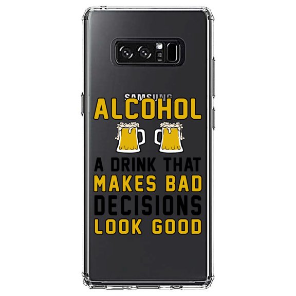 DistinctInk Clear Shockproof Hybrid Case for Samsung Galaxy Note 8 - TPU Bumper Acrylic Back Tempered Glass Screen Protector - Alcohol Makes Bad Decisions Look Good