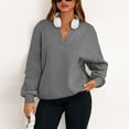 thumbnail image 5 of qolati Womens Casual V Neck Sweatshirt Oversized Fleece Long Sleeve Shirts Lightweight Loose Drop Shoulder Solid Pullover Tops Gray XL, 5 of 6