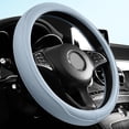 thumbnail image 1 of BUYISI 38cm Leather Perforated Patchwork Non-Slip Breathable Car Steering Wheel Cover Blue, 1 of 5