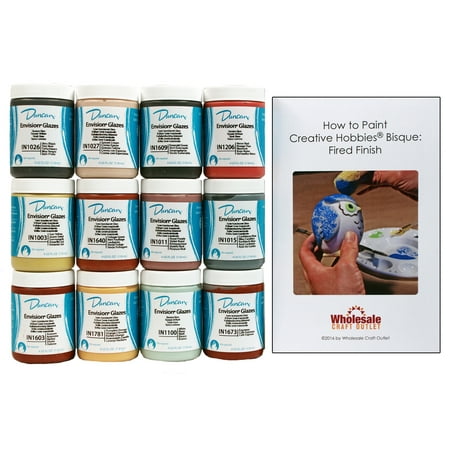 Duncan INKIT-1 Envision Glaze Kit for Ceramics - Set of 12 Colors in 4 Ounce Jars with Free How to Paint Ceramics