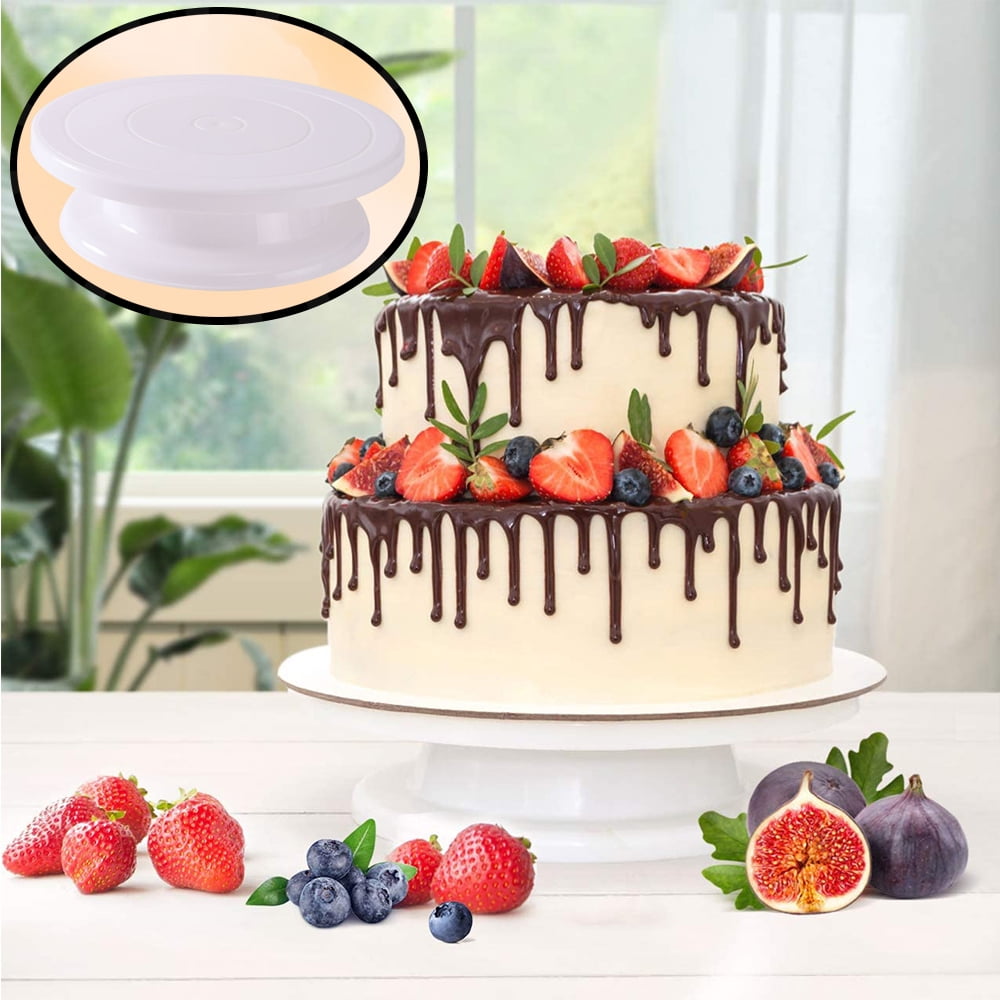 White NonToxic PP Revolving Cake Stand 10.8 Inch Rotating Cake