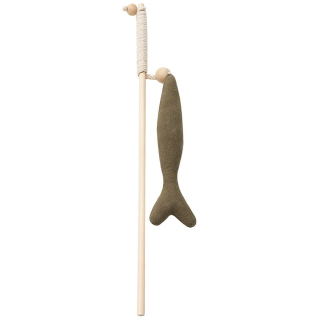 Baguette Taquine-Chat Interactive Poisson Bâton en Bois d'Herbe à Chat Jouet Baguette pour Chat Résistant aux Morsures