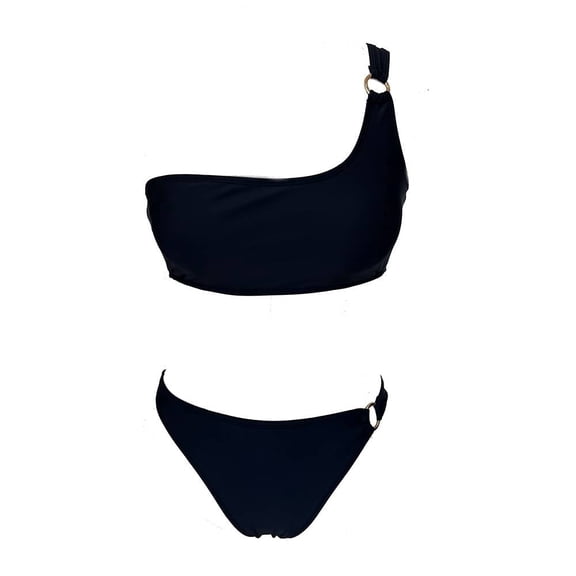 Traje de Baño Ocean Pacific para Mujer Bikini y Top un Tirante con Argolla Negro Talla CH 2 Piezas