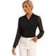 thumbnail image 1 of Blusa con cuello en V para mujer, cuello de solapa, panel de malla, manga farol, elegante camisa de trabajo de oficina Negro S, 1 of 6