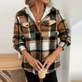 thumbnail image 6 of Women's Fashion Casual Loose-Fitting Long-Sleeved Plaid Print Hooded Jacket Baseball Jacket for Fall and Streetwear Style,Khaki,XL, 6 of 7