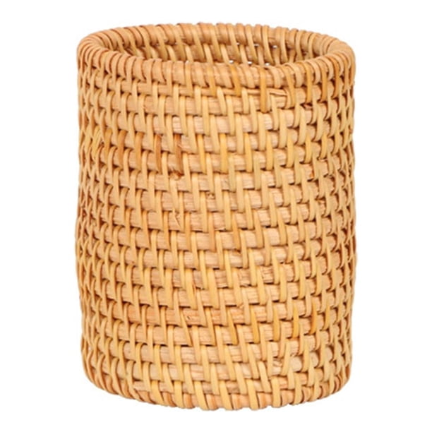 Portalápices de ratán tejido a mano, tazas de mimbre, cesta de almacenamiento para brochas de maquillaje, organizador de utensilios de cocina, Caddy, decoración de mesa para el hogar