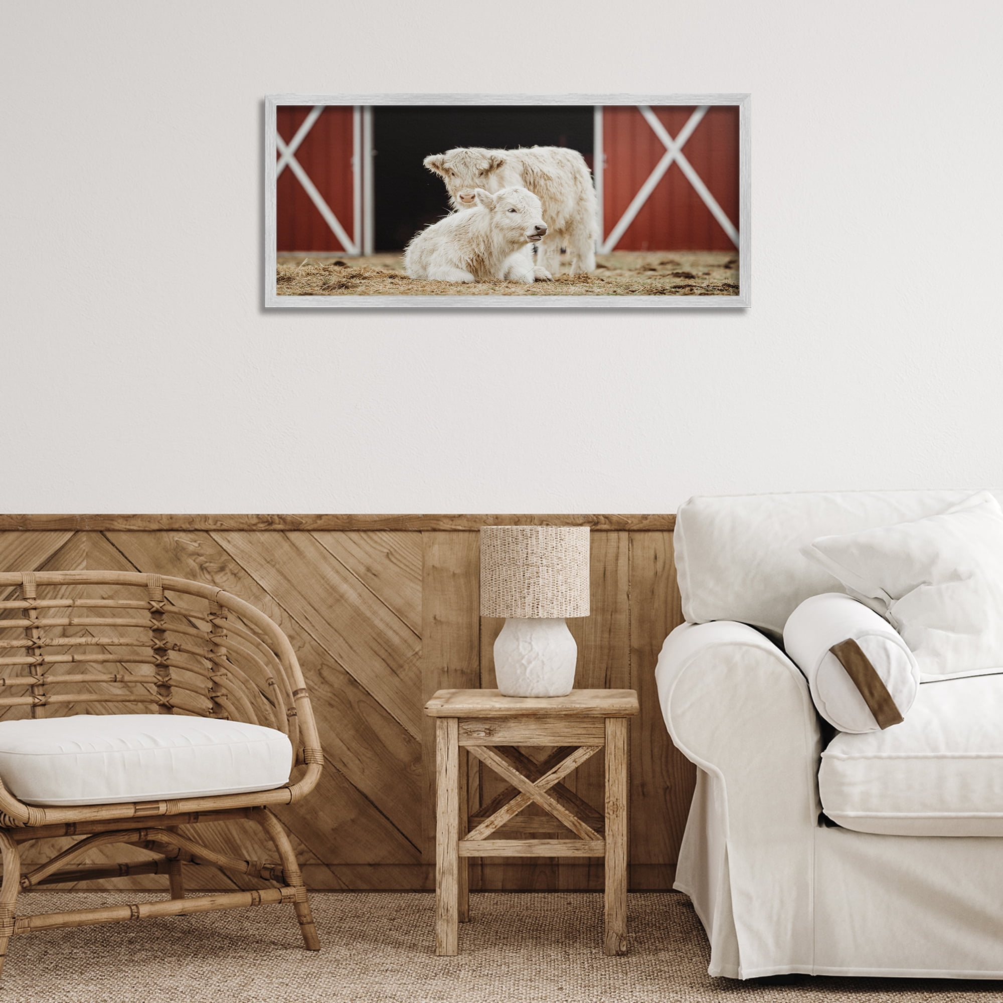 Stupell Industries White Cattle Barn Animals & Insects Photography Gray Framed Art Print Wall Art, 30 x 13
