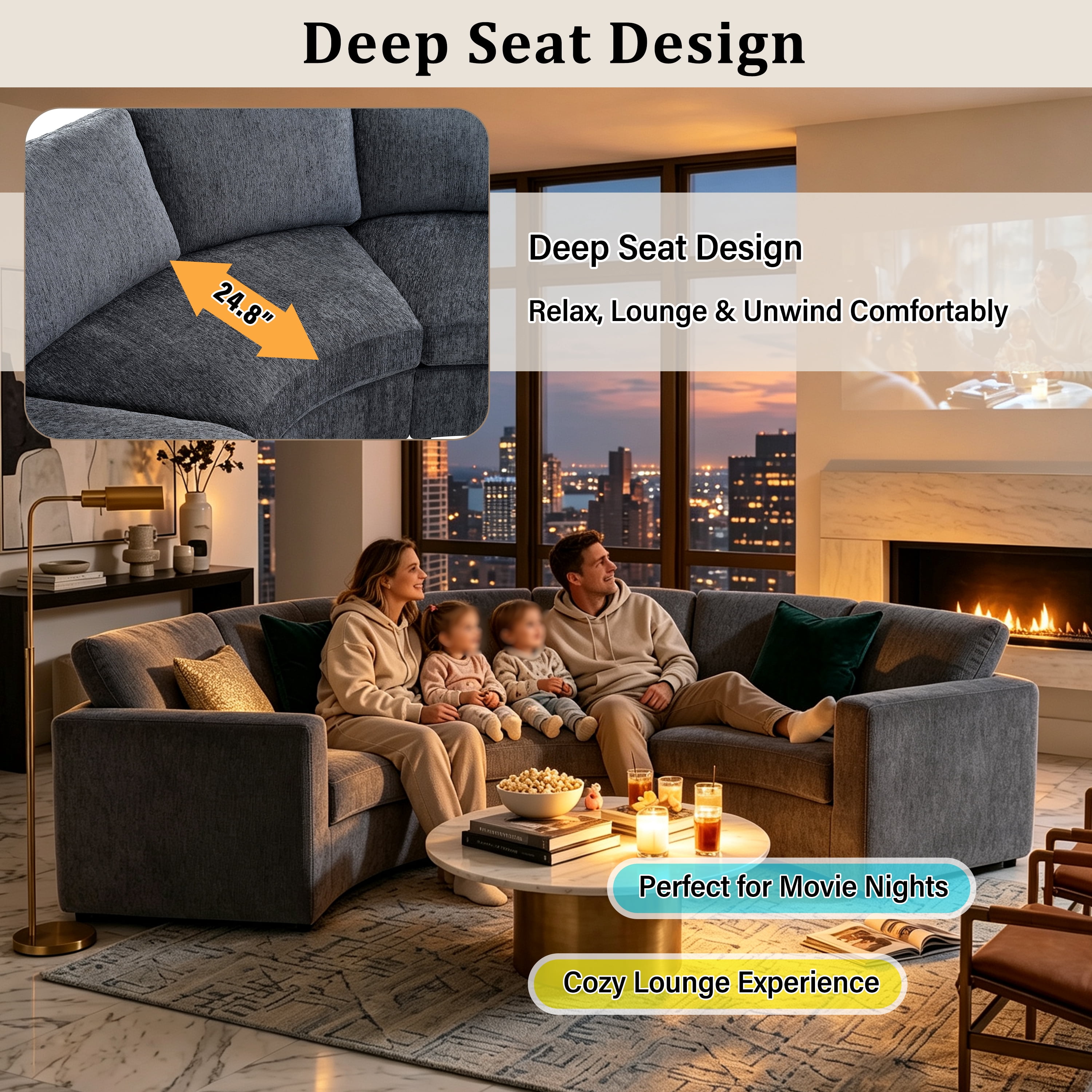 Wakefit Curved Modular Sectional Sofa,6-Seater Semi Circular Chenille Couch Set,Deep Seating Round Sofa with Soft Upholstery,Modern Conversation Sofa with Solid Pine Wood Frame for Living Room,Grey