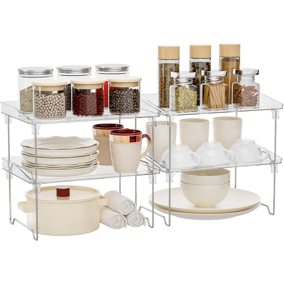 Acrylic Cabinet Organizer Shelf, 4 Pcs Stackable Kitchen Counter Shelves for Makeup, Bathroom, Cupboard