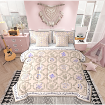 Manfei Retro Flower Floral Bedding Comforter Set 7pcs for Teen, Plant Botanical King Bedding Sets, Bohemian Mandala Style Reversible Bed Sheets, Microfiber Bedroom Decor