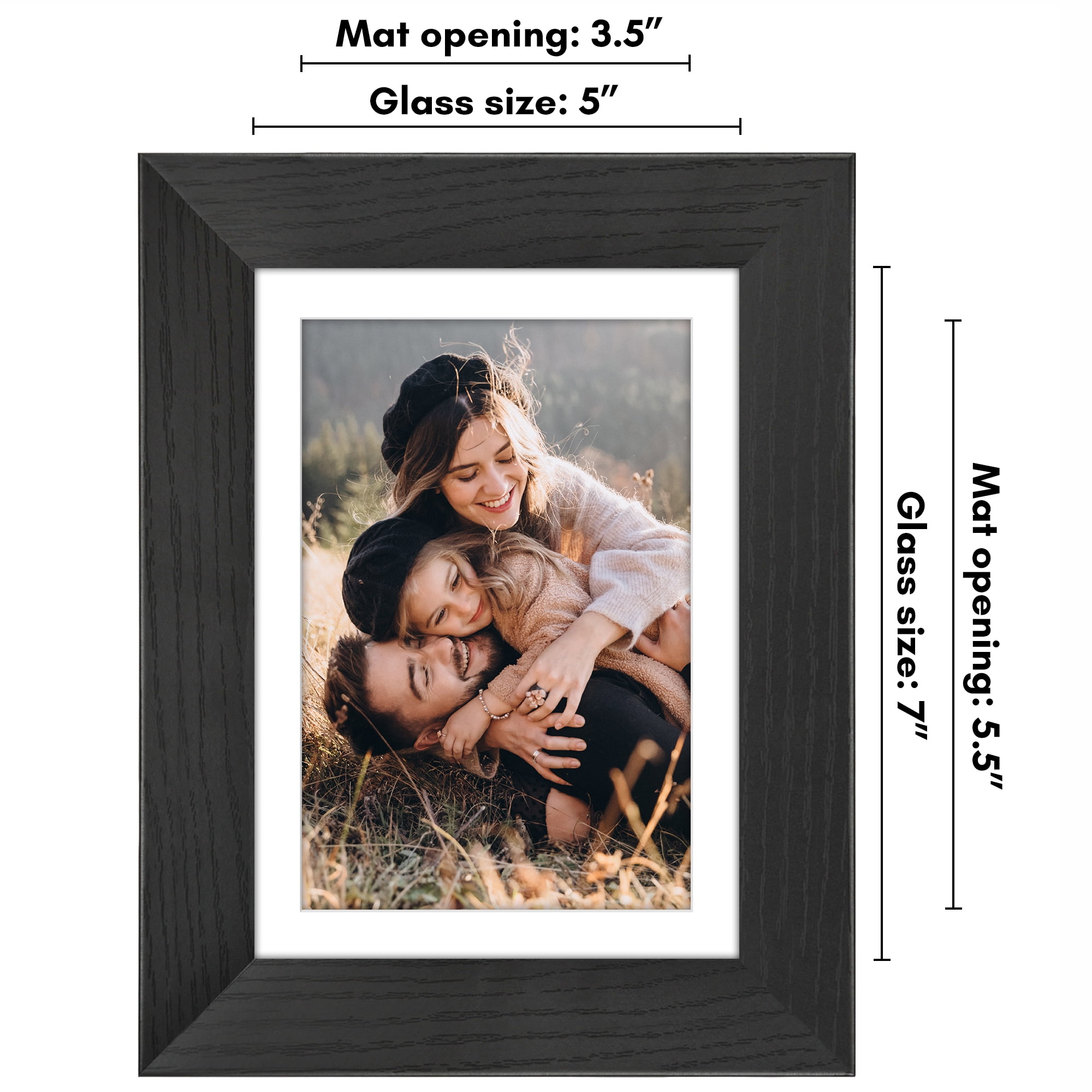 Americanflat 5x7 Picture Frame with Shatter-Resistant Glass with 4x6 Mat Display Photo Hudson Wide - Black