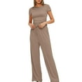 thumbnail image 4 of yievot 2 Piece Set Women Summer Going Out Outfits Slim Short Sleeve Shirts and Wide Leg Pants Loungewear Tracksuits, 4 of 8