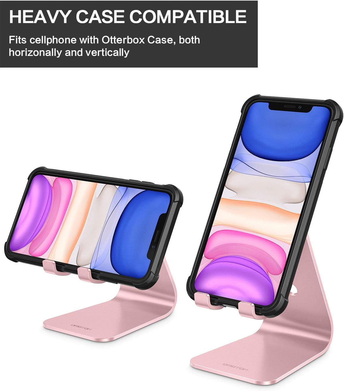 Upgraded Aluminum Cell Phone Stand for Desk, C1 Durable Cellphone Dock with Protective Pads, Smart Stand Designed for iPhone16, 15/14/13/12 Pro Max XR XS, iPad Mini, Android Phones,Rose Gold