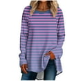 thumbnail image 2 of Yuwull Women Tops Striped Long Sleeve Casual Tunic Round Neck Tops Loose Blouse Shirt Pullover, 2 of 5