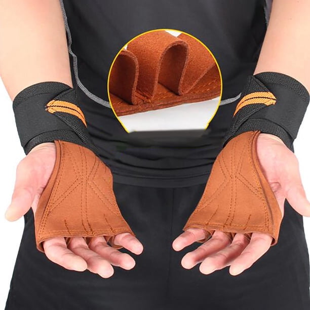 Muñequera de levantamiento Macarena con correas y Guantes sin dedos transpirables marrón M