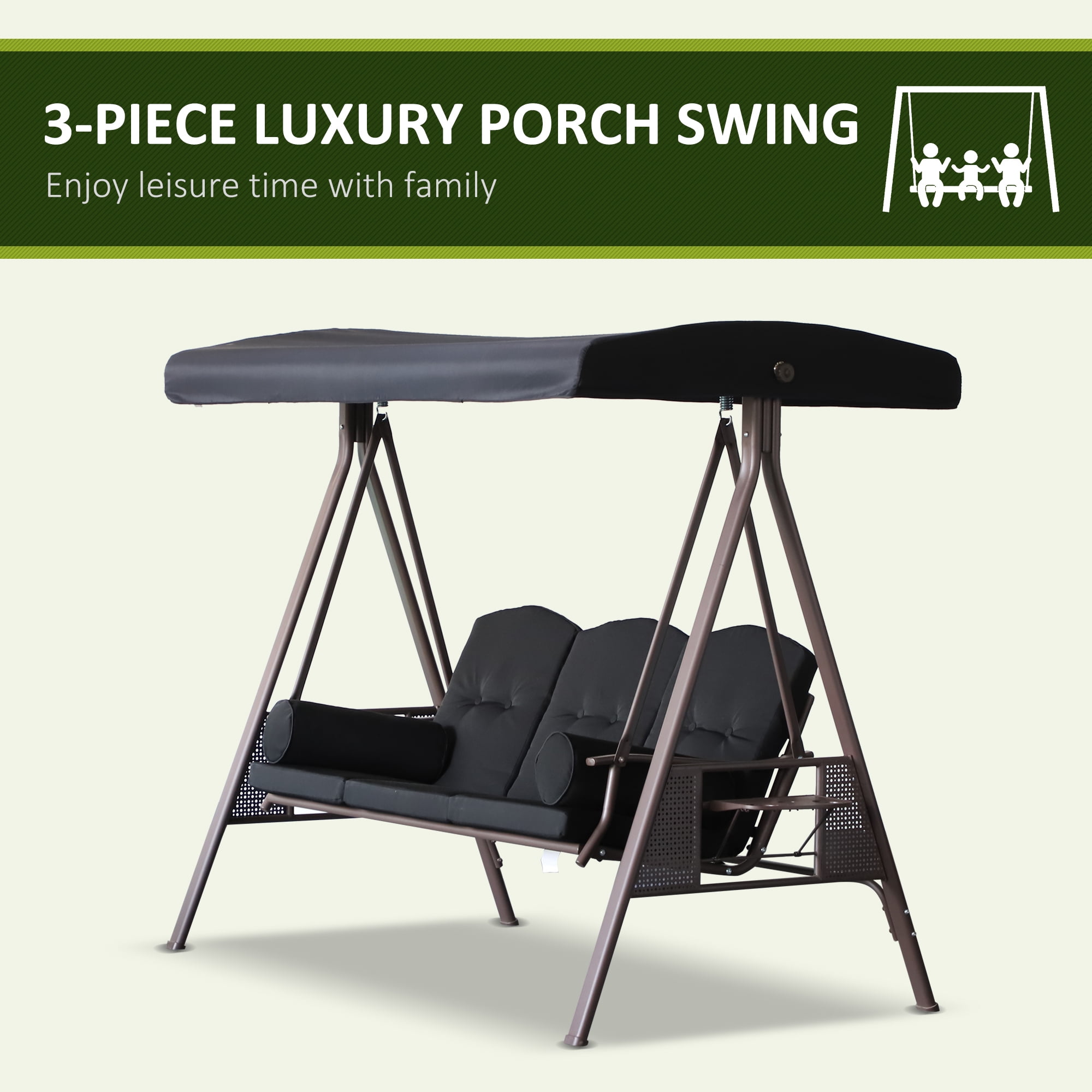 Outsunny 3 Seat Steel Outdoor Canopy Patio Cushioned Bench Porch