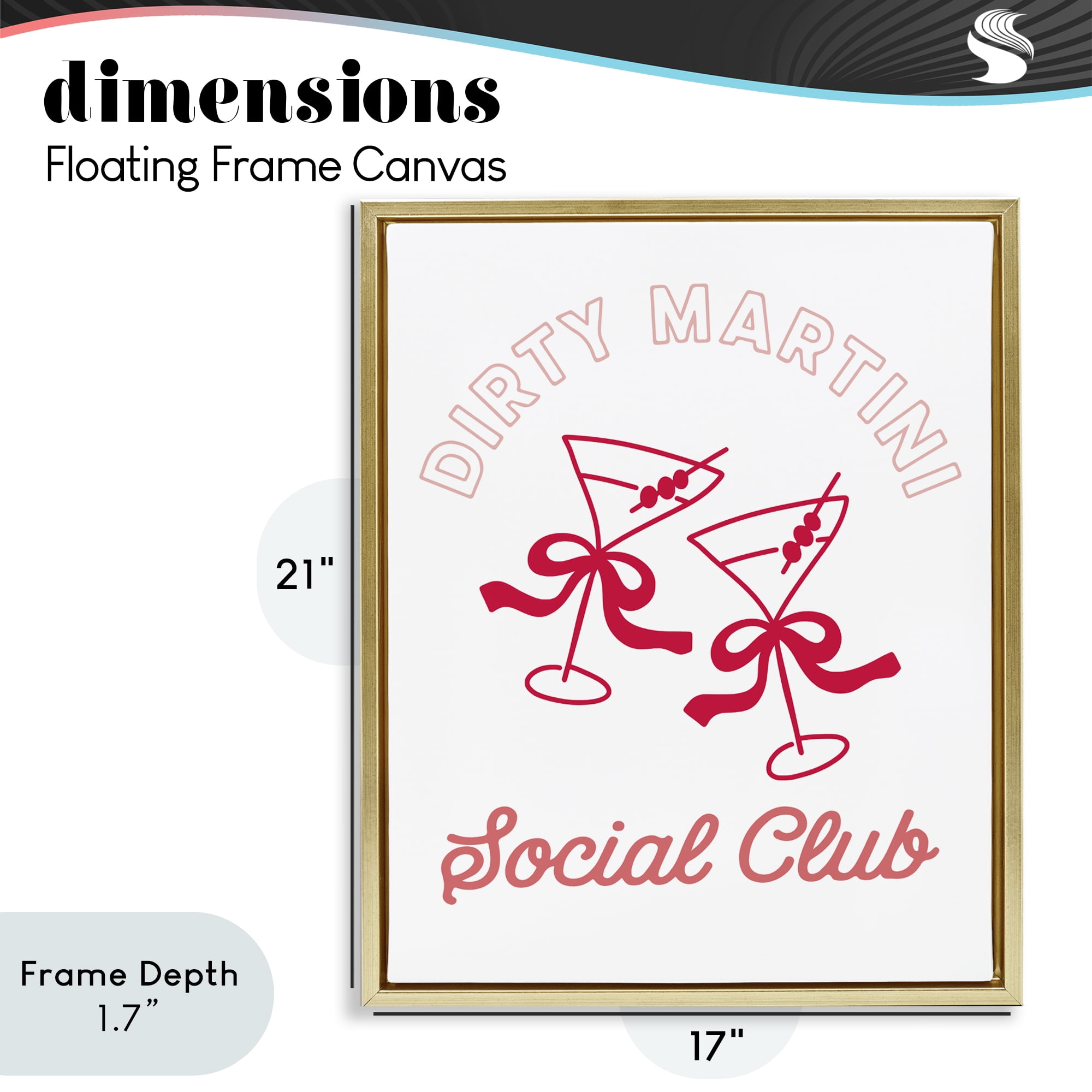 Stupell Industries Pink Martini Social Club Gold Framed Floater Canvas Wall Art, design by Lettered and Lined