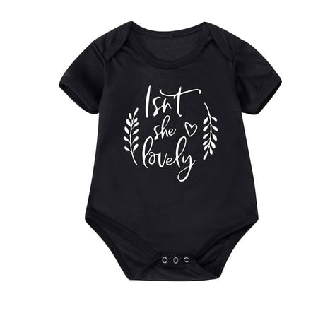 

TUOBARR Toddler Baby Girls Boys Short-sleeve Print Romper Comfortable Fart Clothes Black (0-24Months)