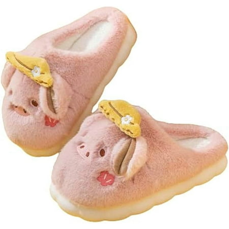 

PIKADINGNIS Women Men Lovely Cute Pig Animal Fluffy House Shoes Furry Faux Fur Plush Soft Warm Winter Slippers Indoor Home